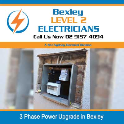 Level 2 electrician completing 3 phase power upgrade installation in outdoor electrical enclosure in Bexley
